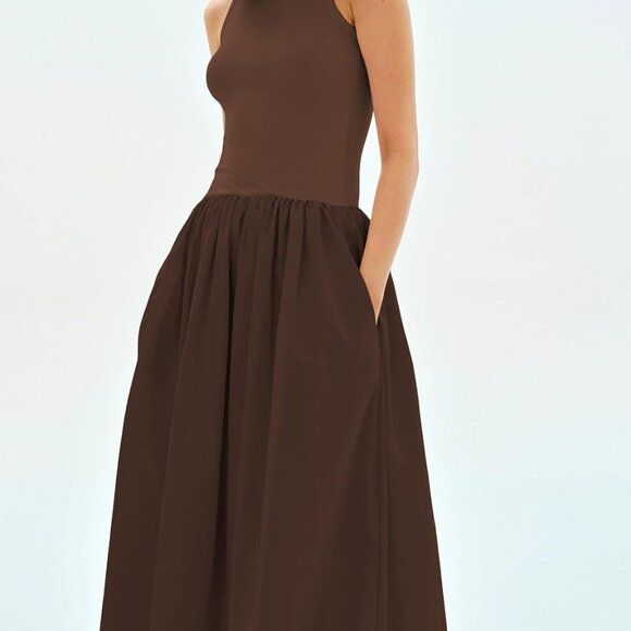 Sleeveless Maxi Dress Cotton Blend Pockets Casual Summer Long with Pockets - Picture 3 of 5